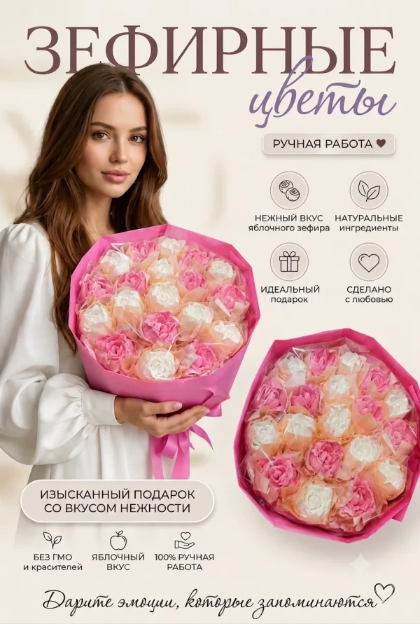№1 Букет Зефирный Размер XL бело-розовый,350г в Сарове